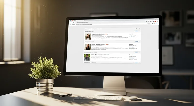 Browser showing search results on a clean modern desk