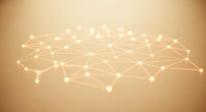 Network of connected nodes glowing with warm light